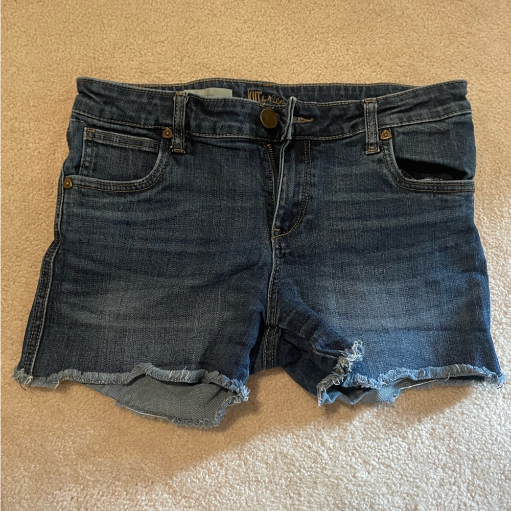 dark blue denim jean shorts